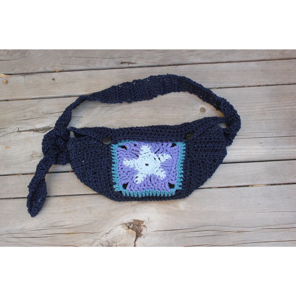 Handmade Crochet Fanny Pack- Dark Blue and Purple with Star
